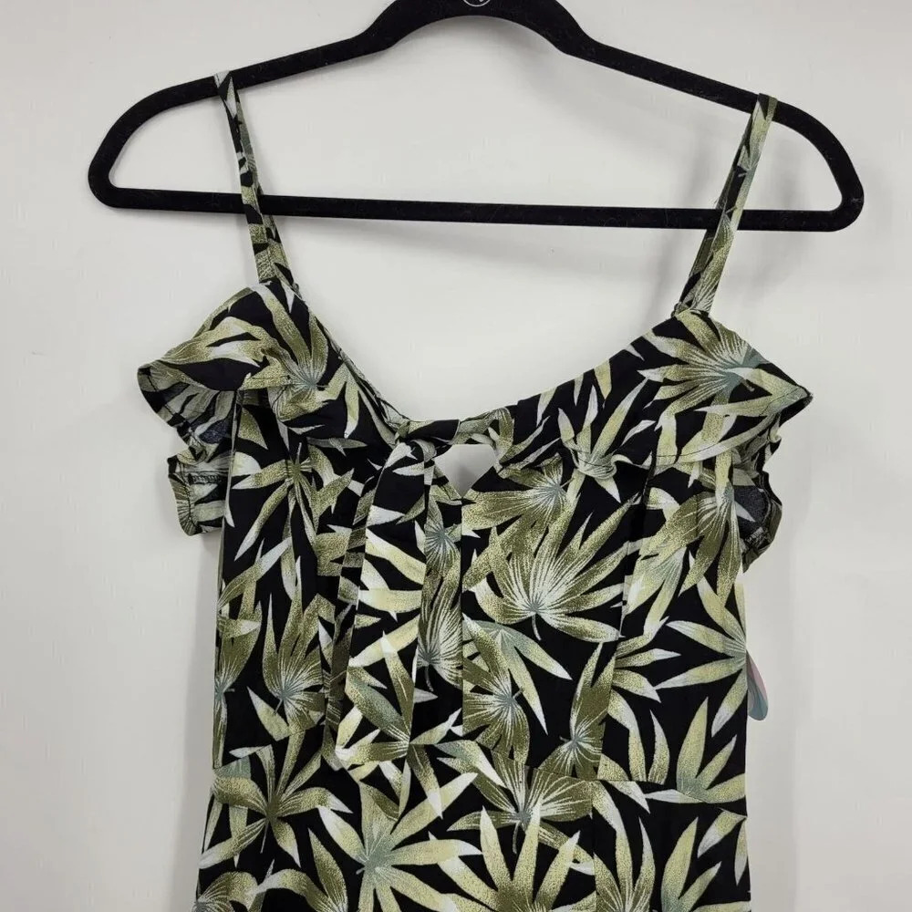 Volcom Coco Maxi Dress Green Black Leaf Print Sleeveless sz XS NWT $70 - Picture 3 of 11